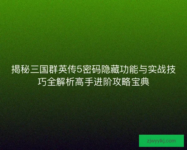 揭秘三国群英传5密码隐藏功能与实战技巧全解析高手进阶攻略宝典
